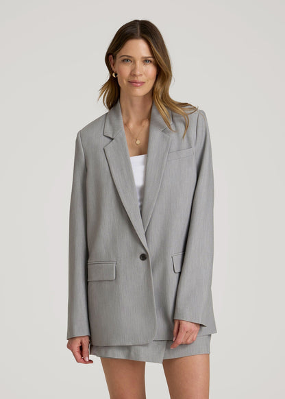 Boyfriend Fit Single-Button Blazer for Tall Women in Ash Grey Mix