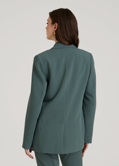Boyfriend Fit Single-Button Blazer for Tall Women in Balsam Green