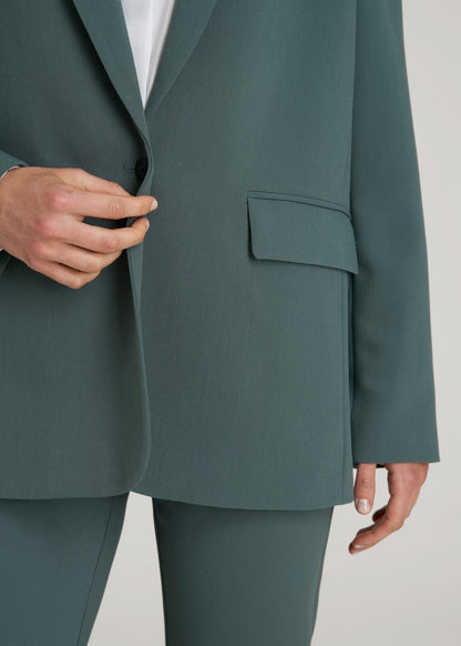 Boyfriend Fit Single-Button Blazer for Tall Women in Balsam Green