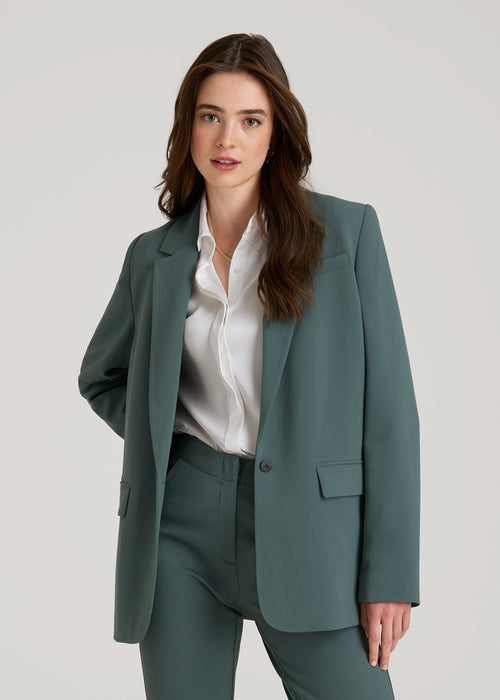 Boyfriend Fit Single-Button Blazer for Tall Women in Balsam Green