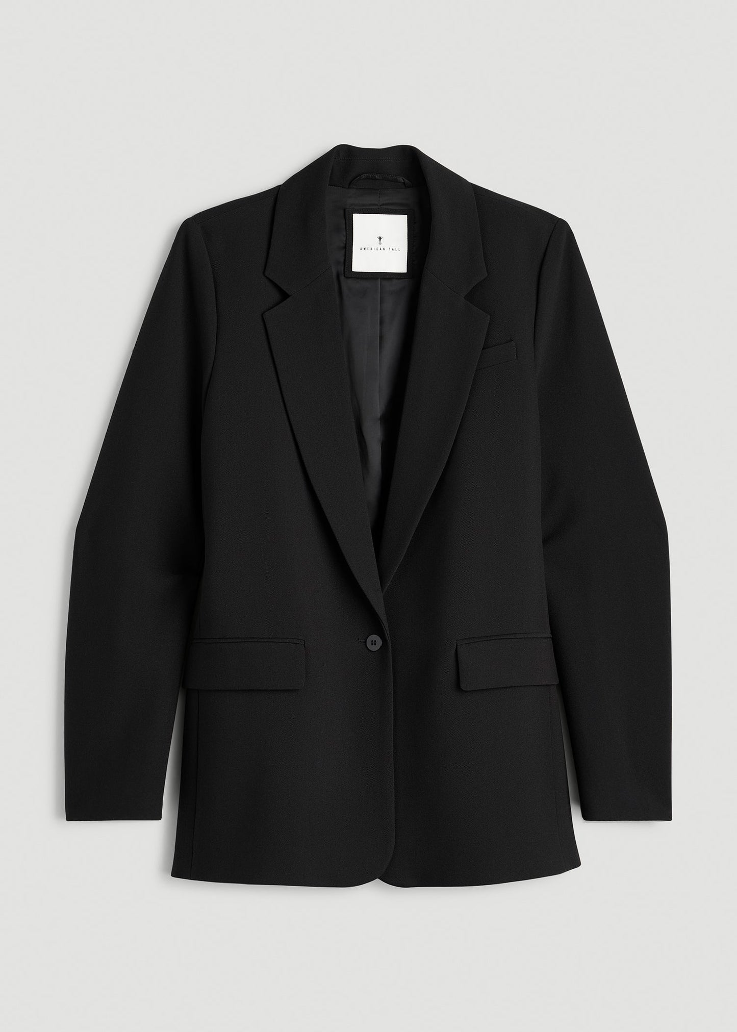 Boyfriend Fit Single-Button Blazer for Tall Women in Black