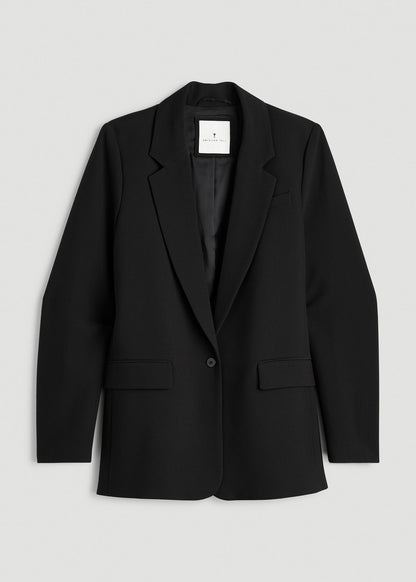 Boyfriend Fit Single-Button Blazer for Tall Women in Black