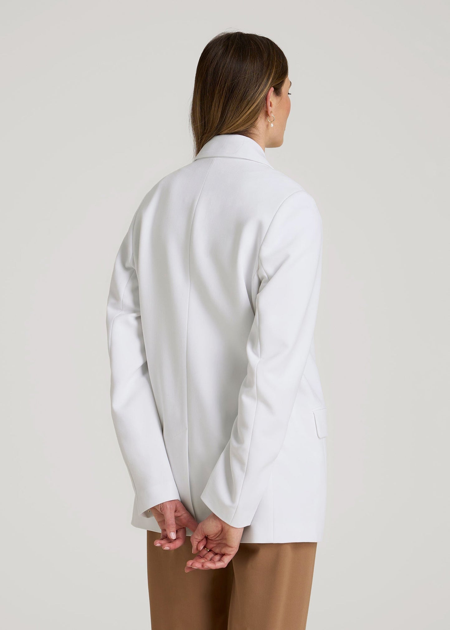 Boyfriend Fit Single-Button Blazer for Tall Women in Optic White