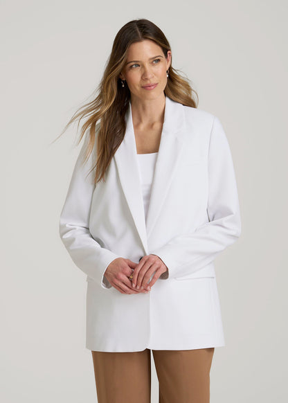 Boyfriend Fit Single-Button Blazer for Tall Women in Optic White