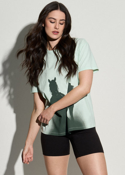 Equestrian Graphic Tee for Tall Women in Blue