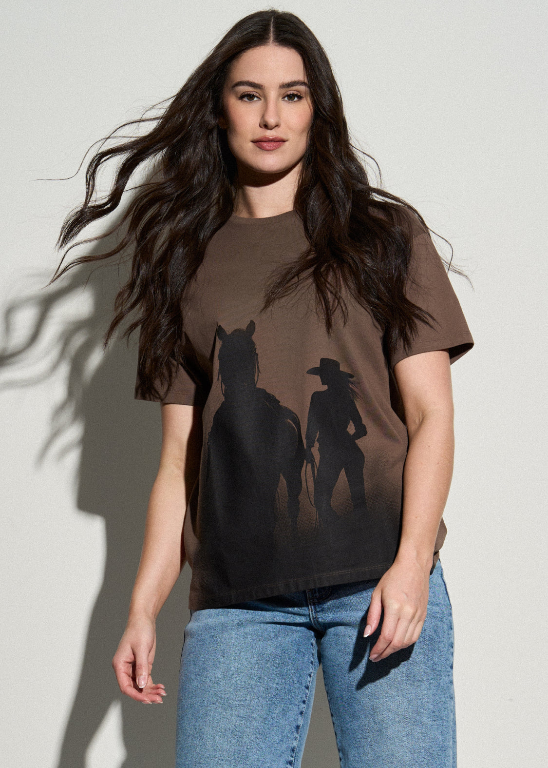Equestrian Graphic Tee for Tall Women in Brown