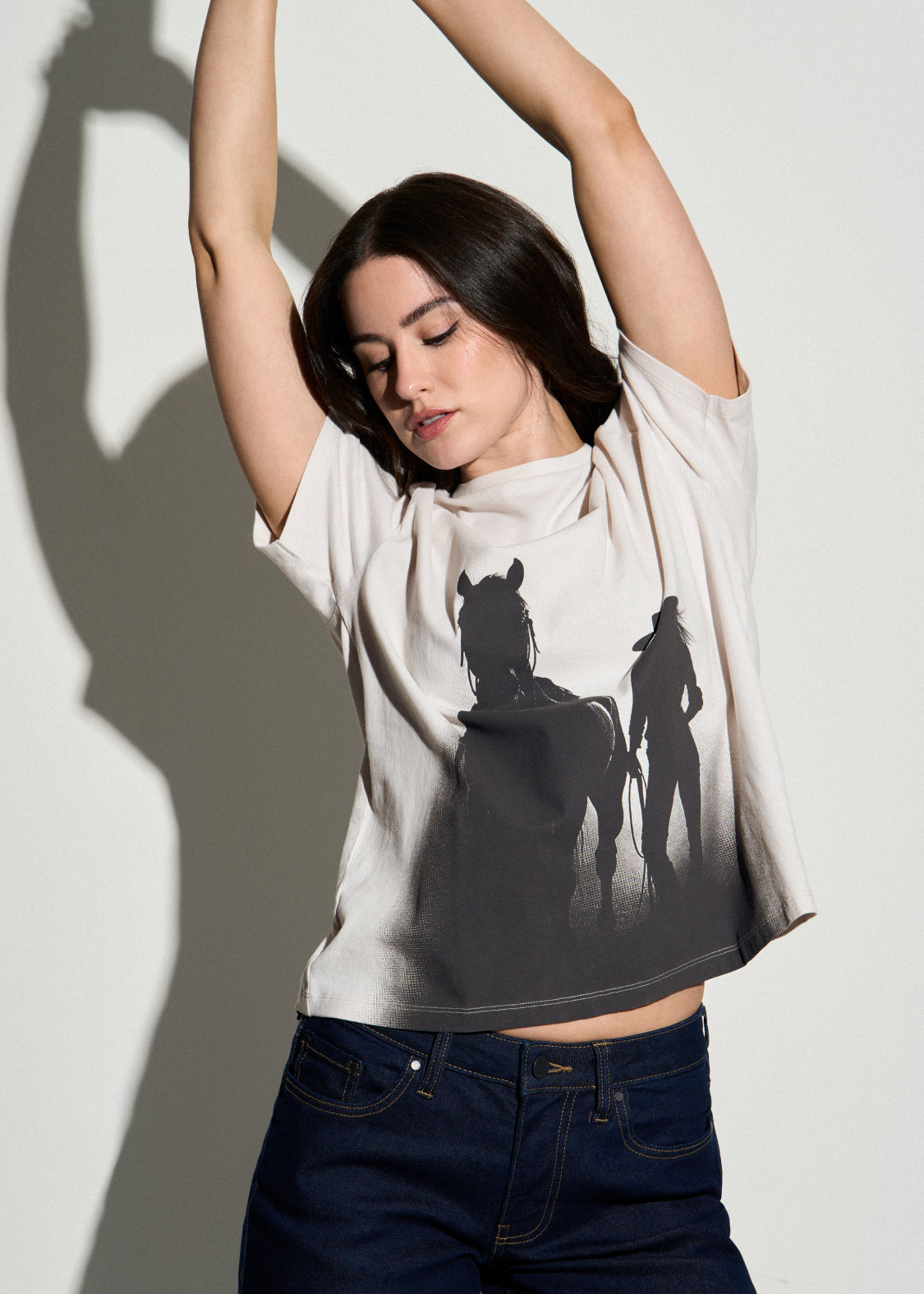 Equestrian Graphic Tee for Tall Women in Sand