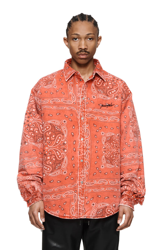PADDED QUILT LINED BANDANA SHIRT - Red
