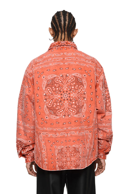 PADDED QUILT LINED BANDANA SHIRT - Red