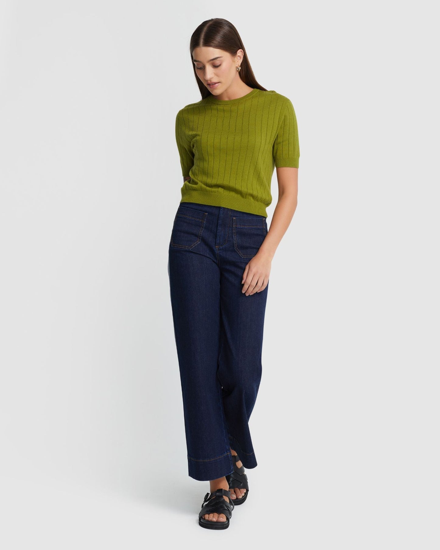 Alexa Patch Pocket Wide Leg Jeans