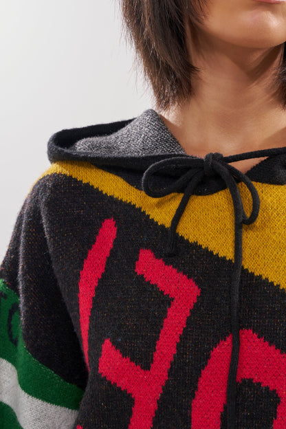 ALPHA FEMALE HOODED SWEATSHIRT DRESS IN YELLOW MULTI