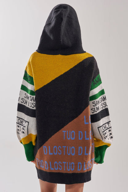 ALPHA FEMALE HOODED SWEATSHIRT DRESS IN YELLOW MULTI