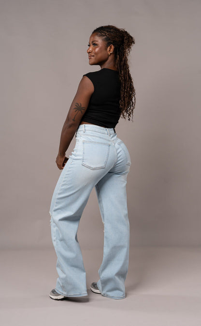 Womens Baggy Ripped Fitjeans - Vintage Blue