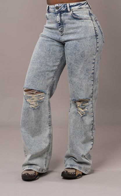 Womens Baggy Ripped Fitjeans - 80s Blue