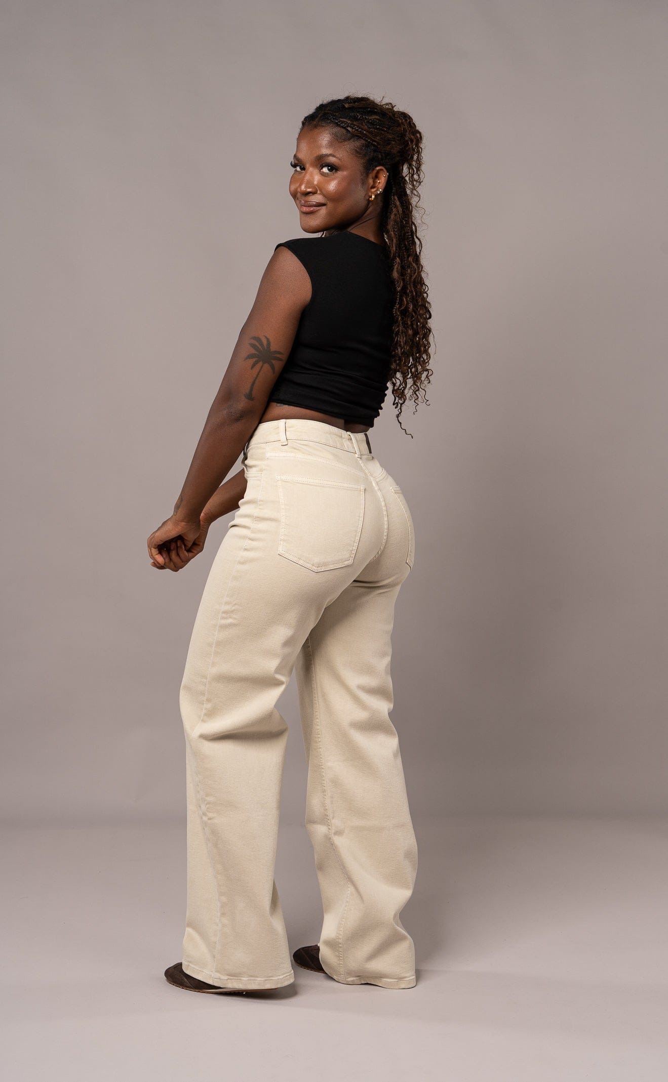Womens Pastel Baggy Fitjeans - Sand