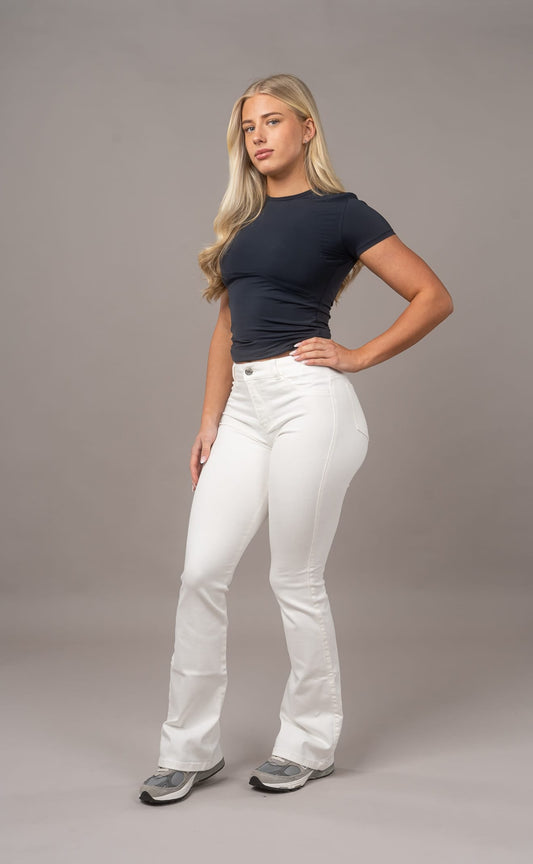 Womens Pastel Flared Mid Waisted Fitjeans - White