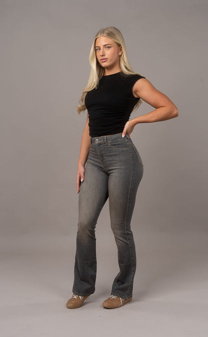 Womens Flared Fitjeans - Warm Grey