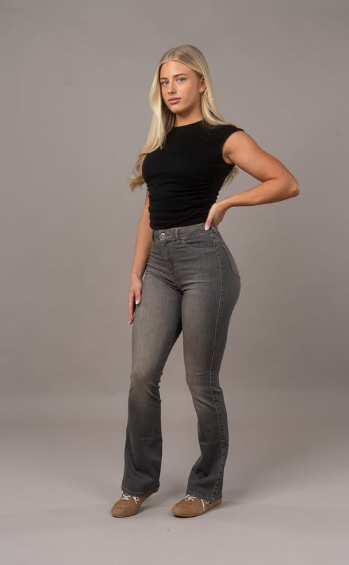 Womens Flared Fitjeans - Warm Grey