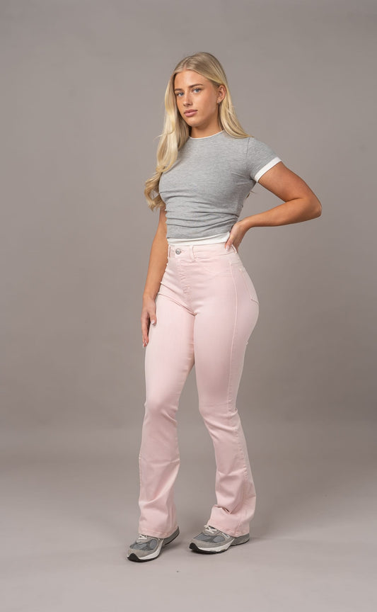 Womens Pastel Flared Fitjeans - Soft Pink