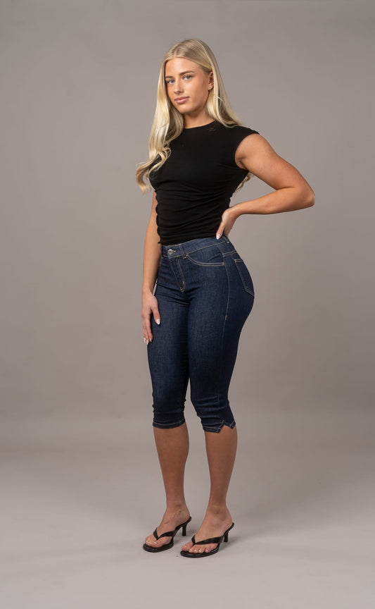 Womens Capri Fitjeans - Rinse Blue