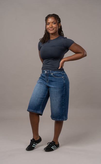 Denim Low Waisted Jorts - Mid Blue