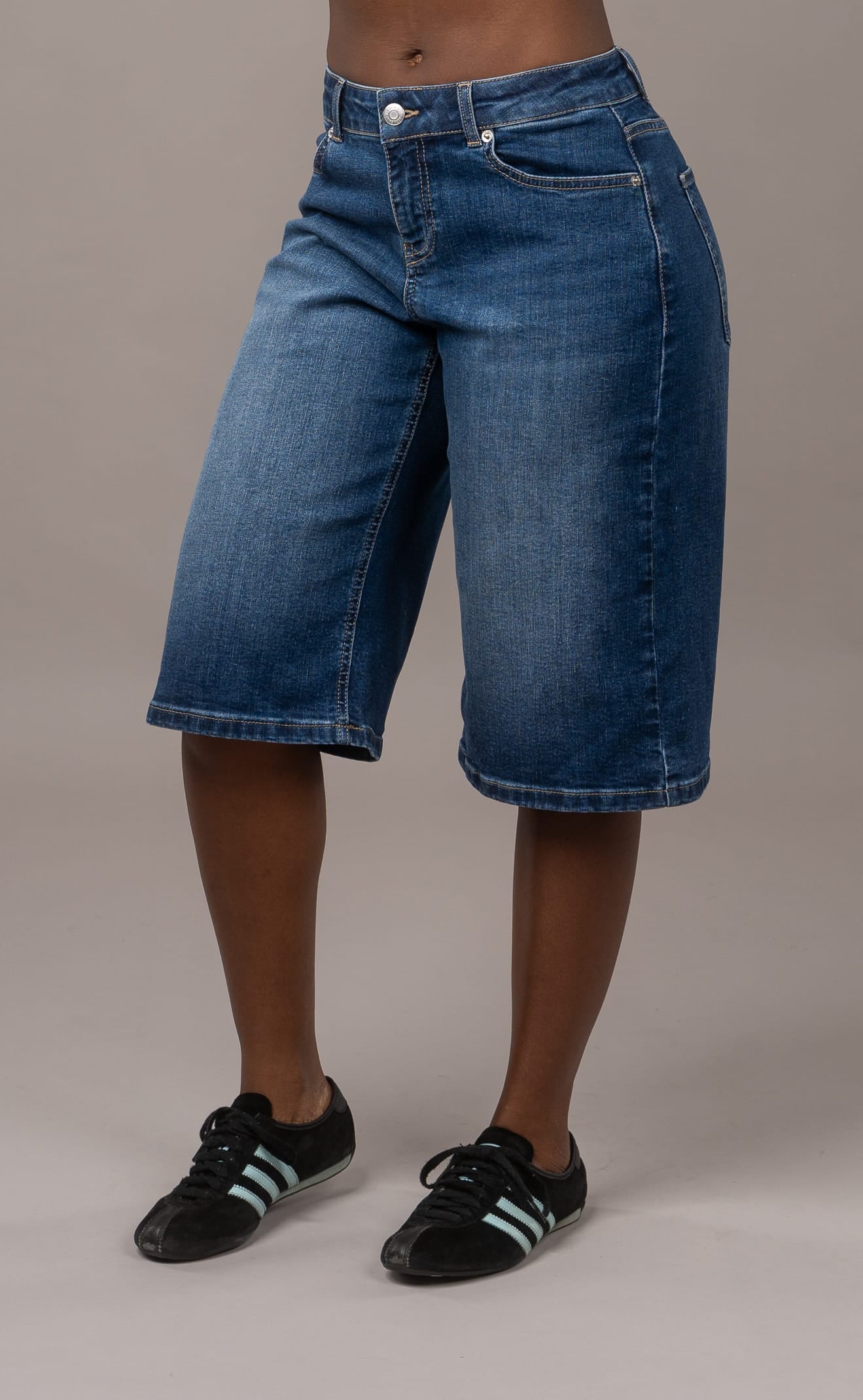 Denim Low Waisted Jorts - Mid Blue