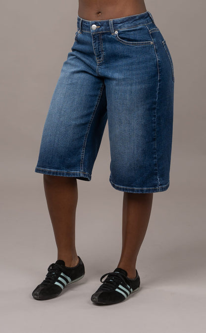 Denim Low Waisted Jorts - Mid Blue