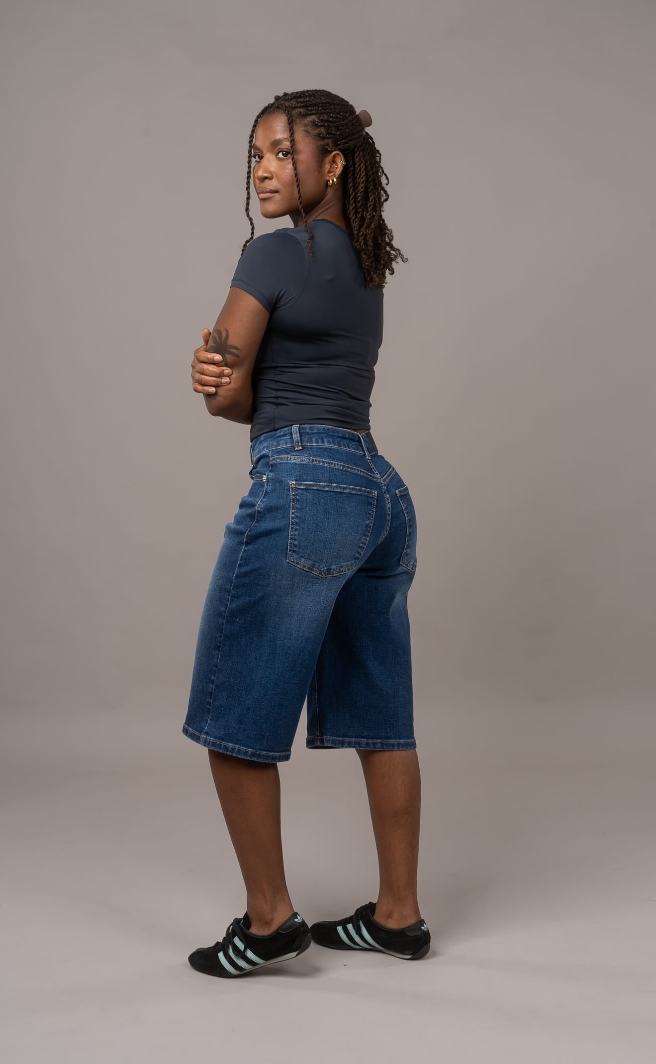 Denim Low Waisted Jorts - Mid Blue