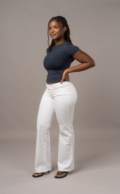 Bare Low Waisted Flared Fitjeans - White