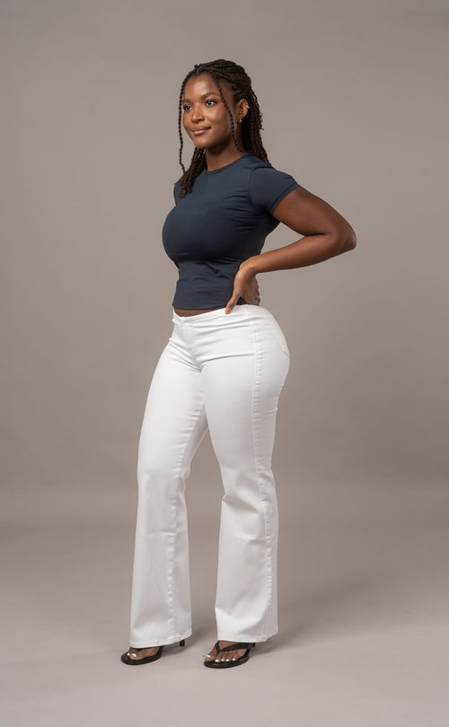 Bare Low Waisted Flared Fitjeans - White