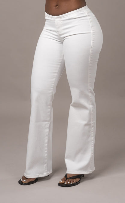 Bare Low Waisted Flared Fitjeans - White