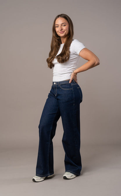 Womens Baggy Low Waisted Fitjeans - Dark Blue