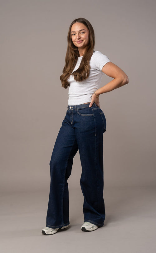 Womens Baggy Low Waisted Fitjeans - Dark Blue