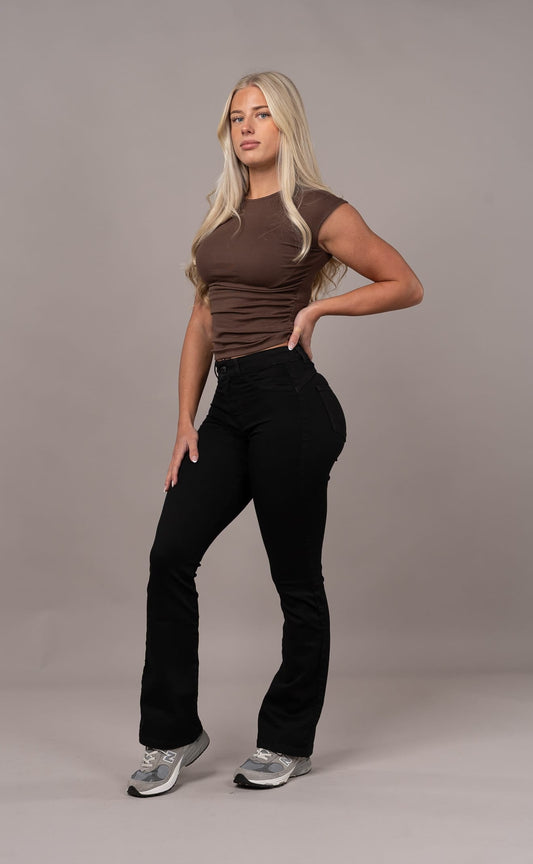 Womens Flared Mid Waisted Fitjeans - Black