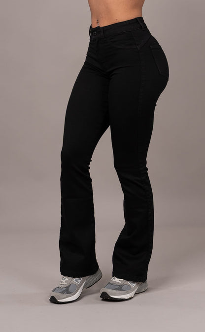 Womens Flared Mid Waisted Fitjeans - Black