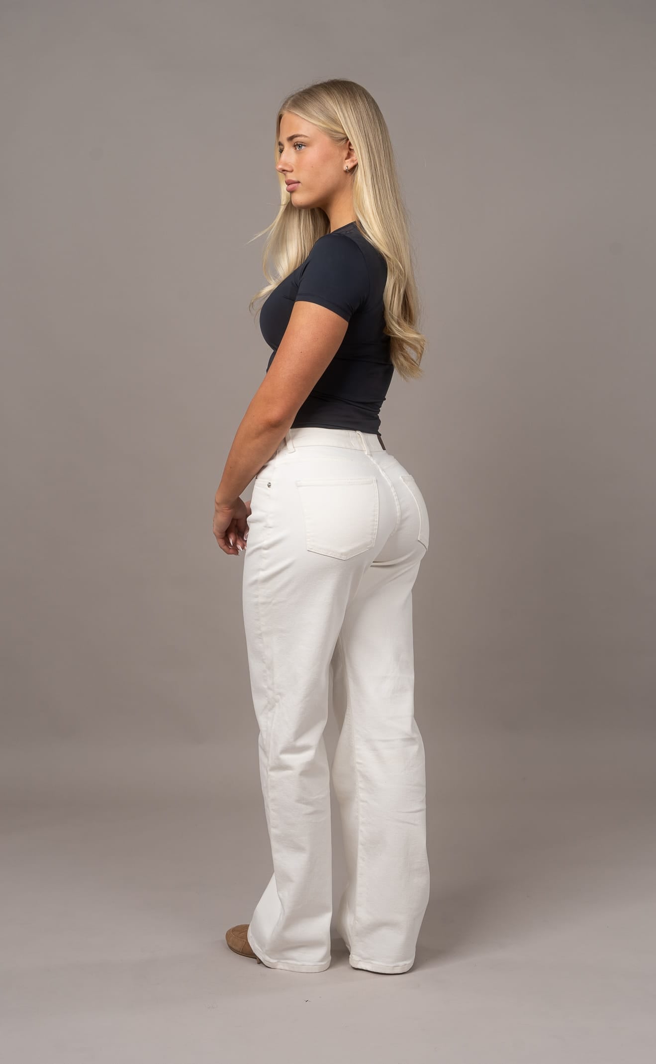Womens Baggy Low Waisted Fitjeans - White