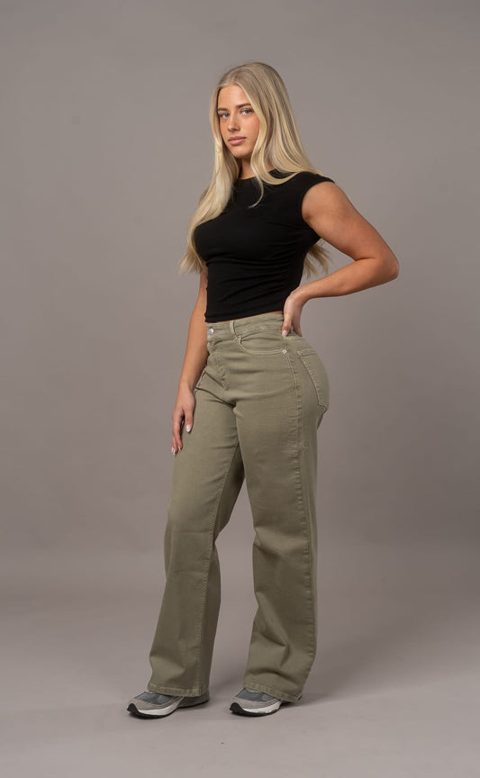 Womens Pastel Baggy Fitjeans - Khaki