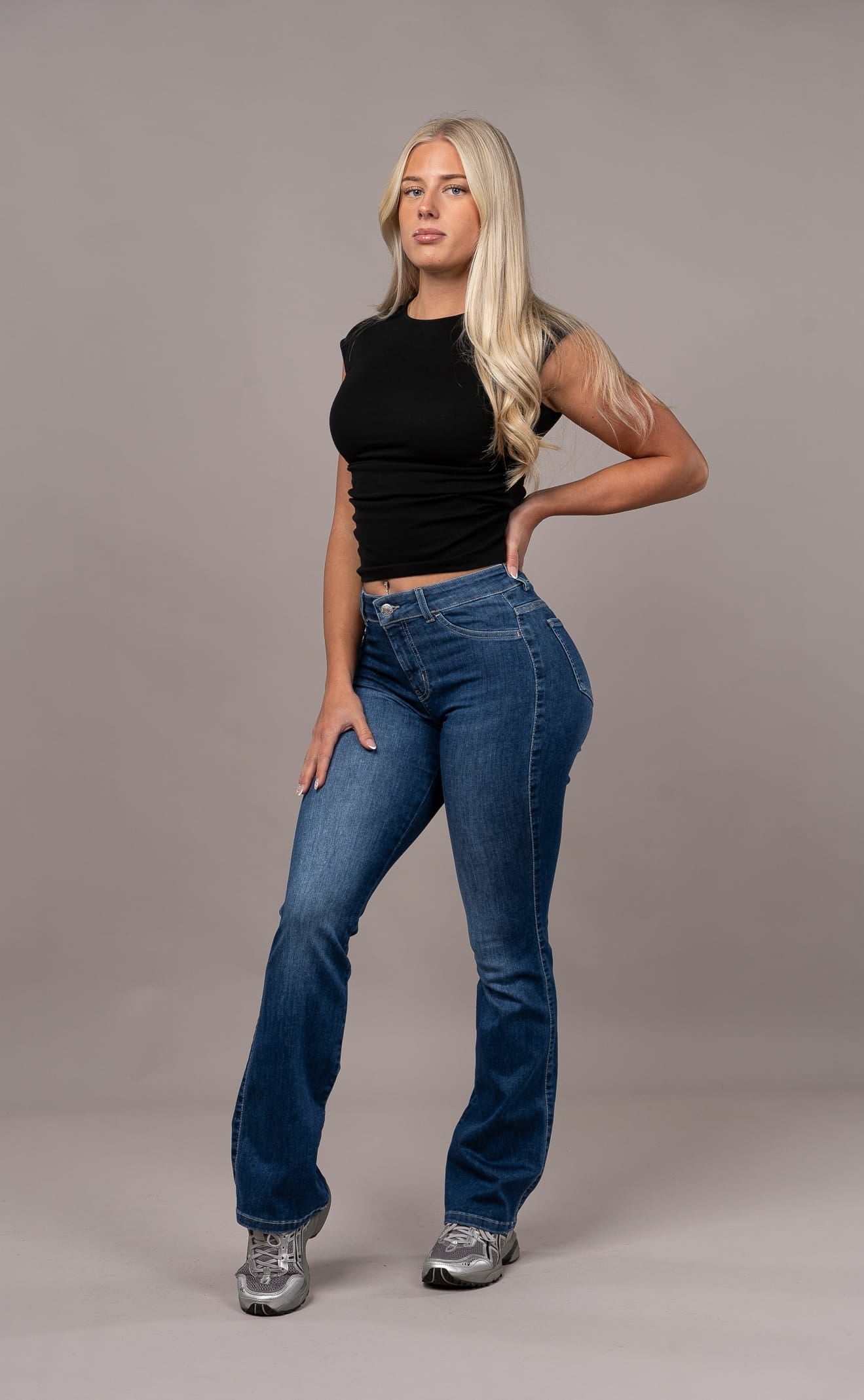 Womens Flared Mid Waisted Fitjeans - Sapphire Blue