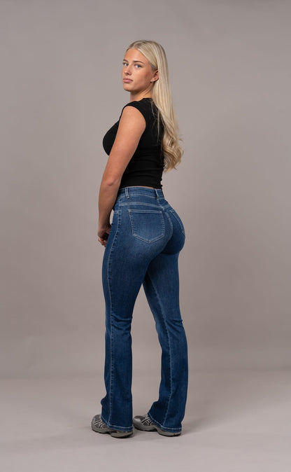 Womens Flared Mid Waisted Fitjeans - Sapphire Blue