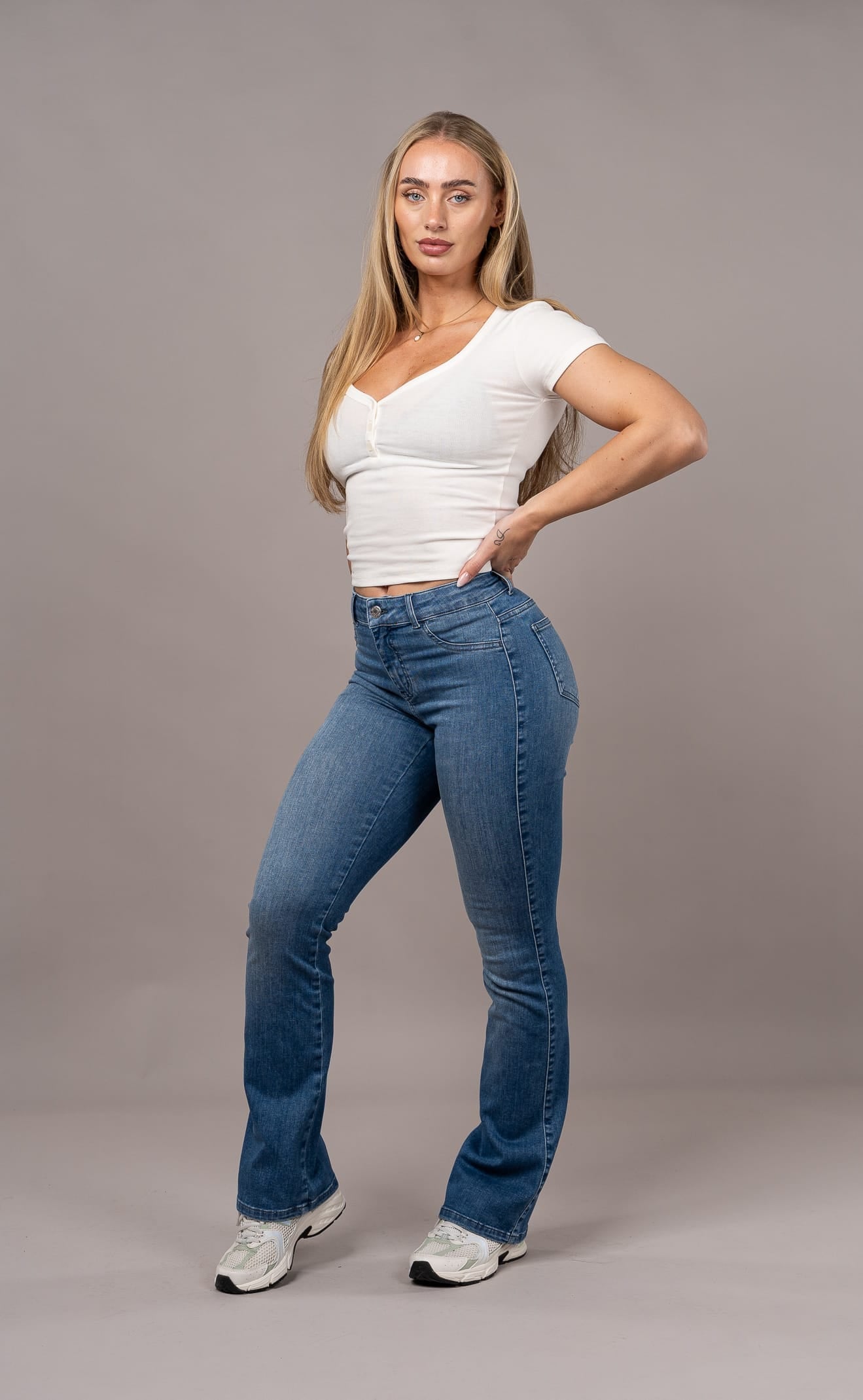 Womens Flared Mid Waisted Fitjeans - Azure Blue