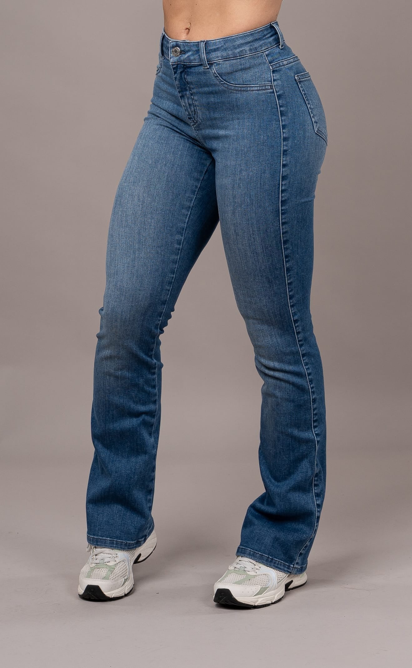 Womens Flared Mid Waisted Fitjeans - Azure Blue