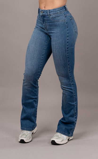 Womens Flared Mid Waisted Fitjeans - Azure Blue
