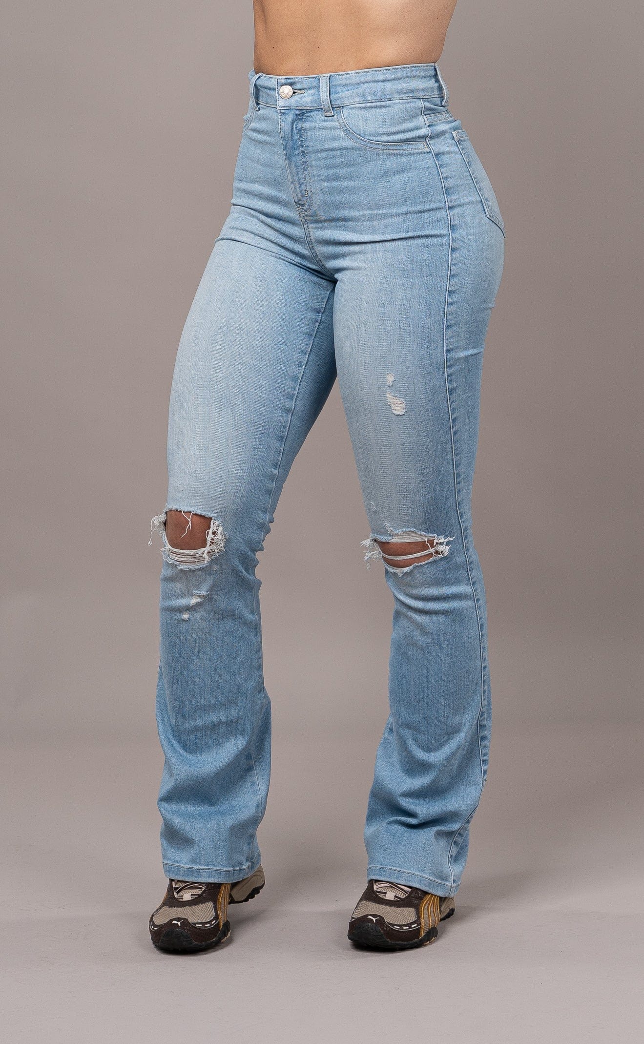Womens Flared Ripped Fitjeans - Arctic Light Blue