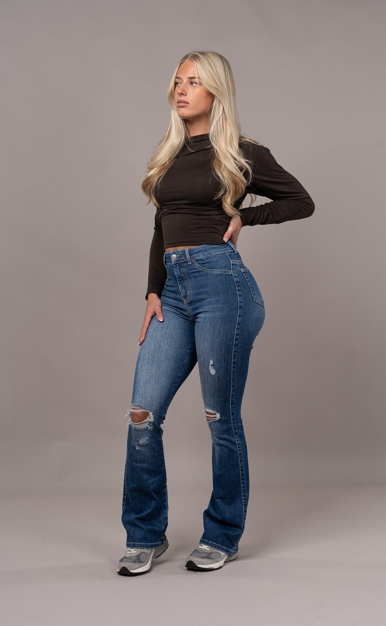 Womens Flared Ripped Fitjeans - Sapphire Blue