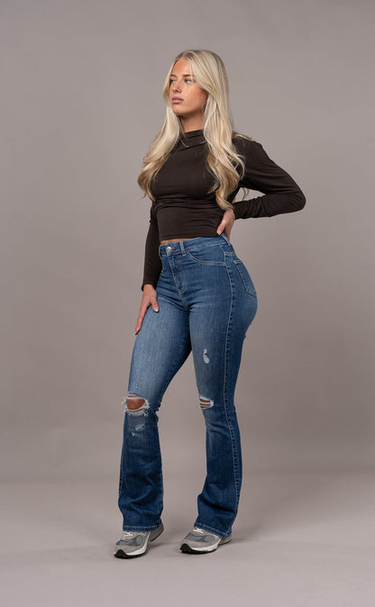 Womens Flared Ripped Fitjeans - Sapphire Blue