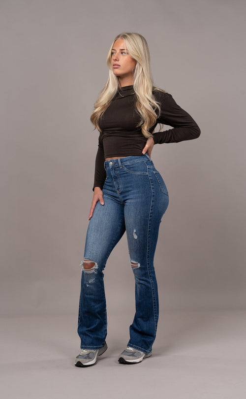 Womens Flared Ripped Fitjeans - Sapphire Blue