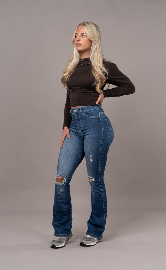 Womens Flared Ripped Fitjeans - Sapphire Blue
