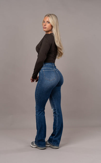 Womens Flared Ripped Fitjeans - Sapphire Blue
