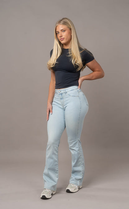Womens Flared Mid Waisted Fitjeans - Vintage Blue