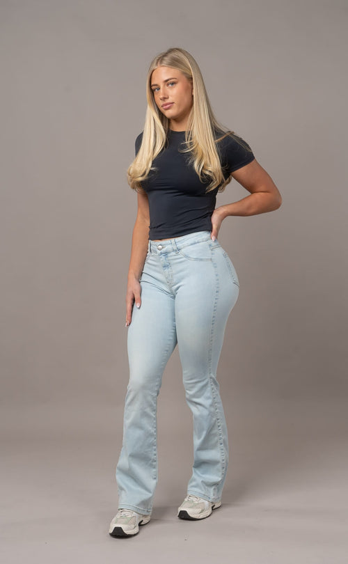 Womens Flared Mid Waisted Fitjeans - Vintage Blue